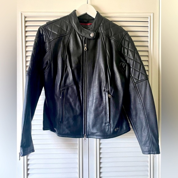 Harley-Davidson Jackets & Blazers - Harley Davidson Women’s Black Leather Cafe Racer Quilted Detail Jacket SZ M